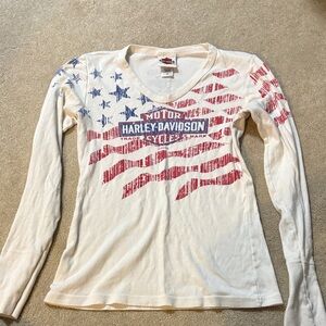 Harley-Davidson Women's Cream and Red Stars Long Sleeve Tee